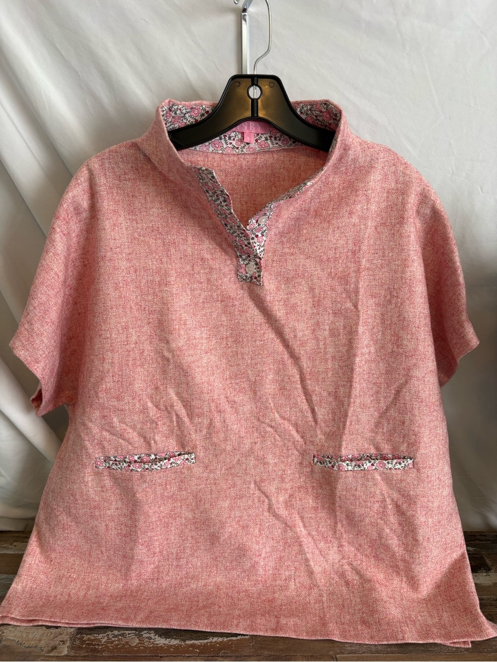 Bisby Pink Short-Sleeve Tunic with Floral Trim